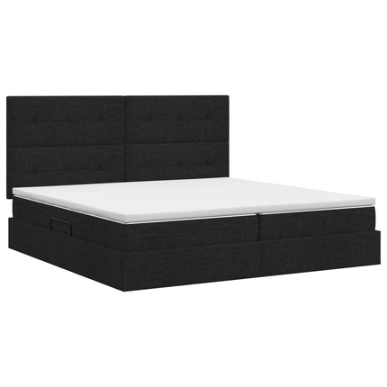 Seng med opbevaring og madras Sort 200 x 200 cm Stof