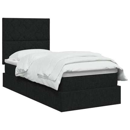Seng med opbevaring og madras Sort 100 x 200 cm Stof