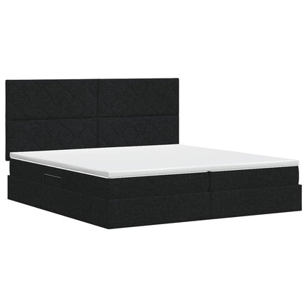Seng med opbevaring og madras Sort 200 x 200 cm Stof