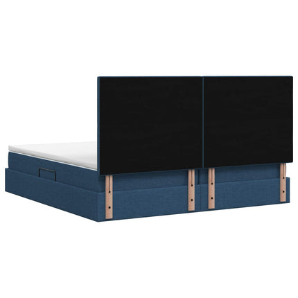 Seng med opbevaring og madras Blå 200 x 200 cm Stof