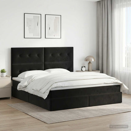 Seng med opbevaring og madras Sort 140 x 190 cm Fløjl