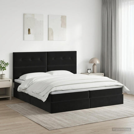 Seng med opbevaring og madras Sort 200 x 200 cm Fløjl