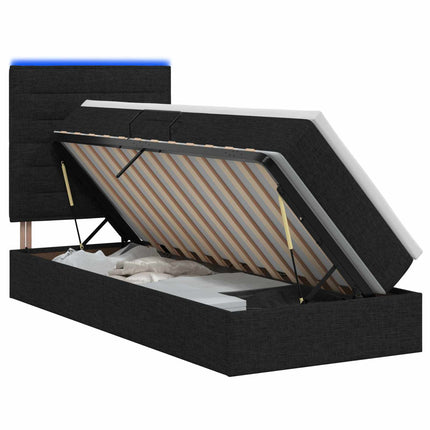 LED opbevarings seng med madras Sort 90 x 190 cm Stof