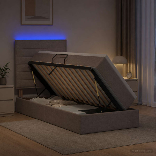LED opbevarings seng med madras Gråbrun 100 x 200 cm Stof