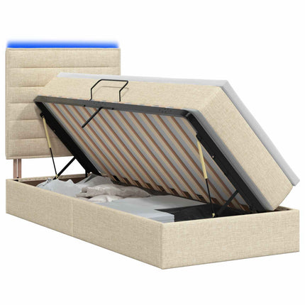 LED opbevarings seng med madras Cremefarvet 90 x 190 cm Stof