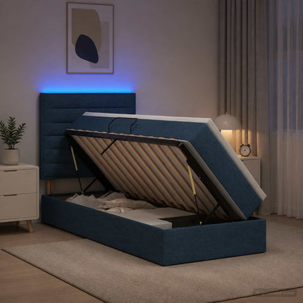 LED opbevarings seng med madras Blå 90 x 190 cm Stof