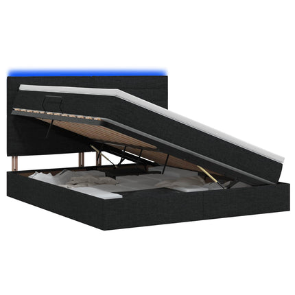 LED opbevarings seng med madras Sort 140 x 190 cm Stof