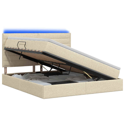 LED opbevarings seng med madras Cremefarvet 160 x 200 cm Stof