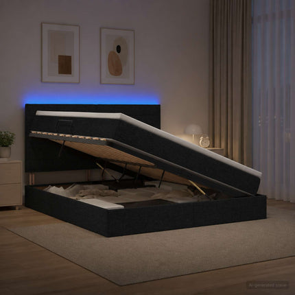 LED opbevarings seng med madras Sort 180 x 200 cm Stof