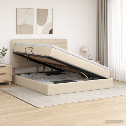 Seng med opbevaring og madras Cremefarvet 160 x 200 cm Stof