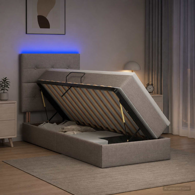 LED opbevarings seng med madras Gråbrun 100 x 200 cm Stof
