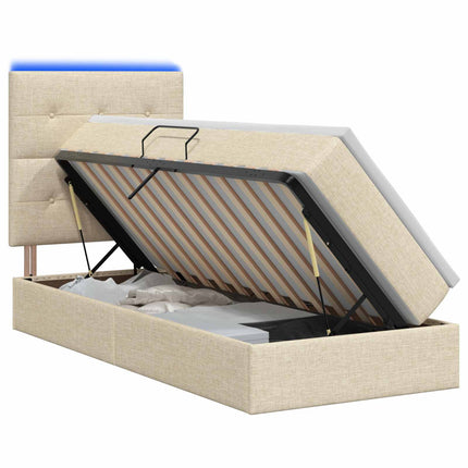 LED opbevarings seng med madras Cremefarvet 90 x 200 cm Stof