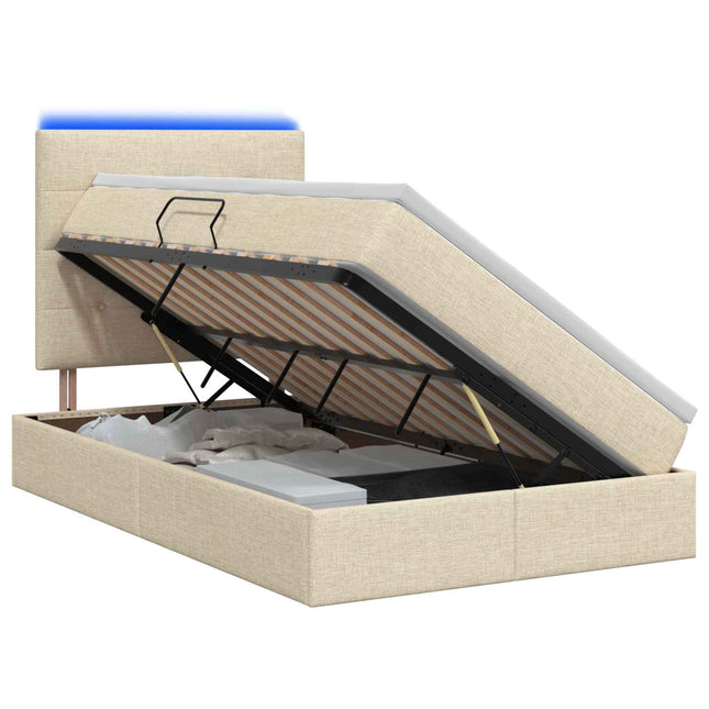 LED opbevarings seng med madras Cremefarvet 120 x 200 cm Stof