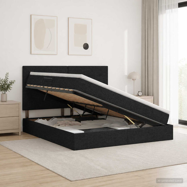 LED opbevarings seng med madras Sort 140 x 190 cm Stof
