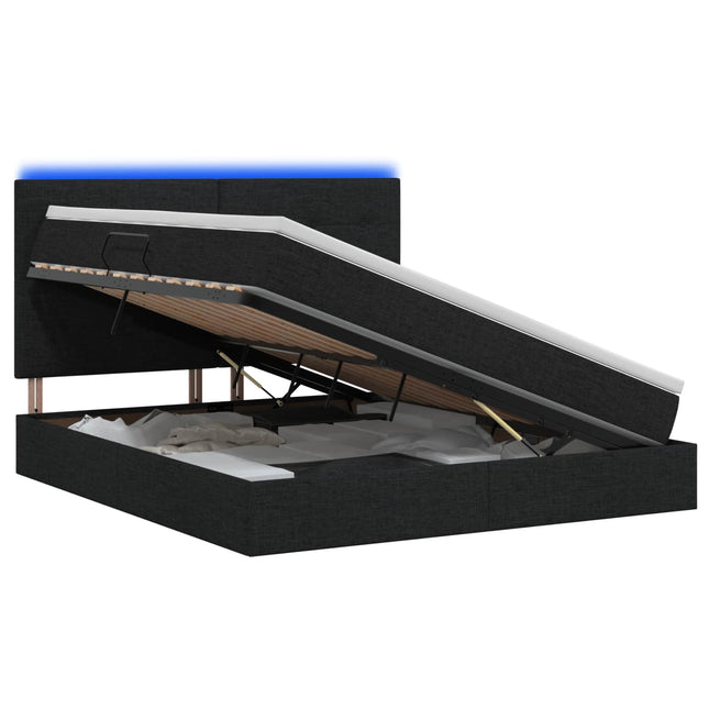 LED opbevarings seng med madras Sort 180 x 200 cm Stof