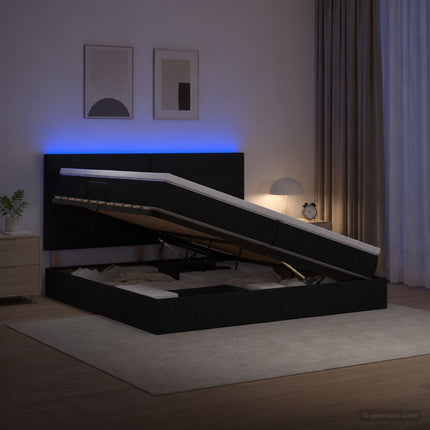 LED opbevarings seng med madras Sort 200 x 200 cm Stof