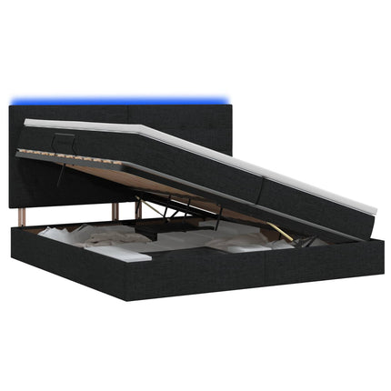 LED opbevarings seng med madras Sort 200 x 200 cm Stof