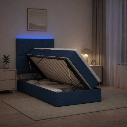 LED opbevarings seng med madras Blå 100 x 200 cm Stof