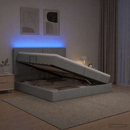 LED opbevarings seng med madras Lysegrå 200 x 200 cm Stof