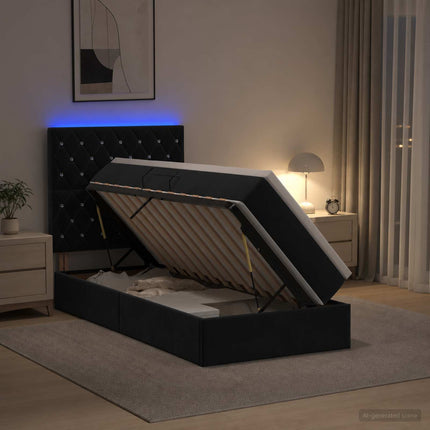 LED opbevarings seng med madras Sort 90 x 200 cm Fløjl