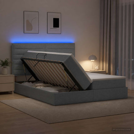 LED opbevarings seng med madras Lysegrå 200 x 200 cm Stof