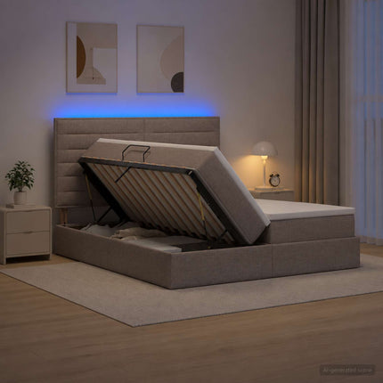 LED opbevarings seng med madras Gråbrun 180 x 200 cm Stof