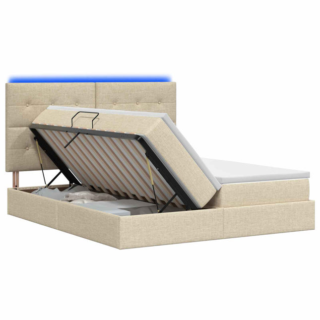 LED opbevarings seng med madras Cremefarvet 200 x 200 cm Stof