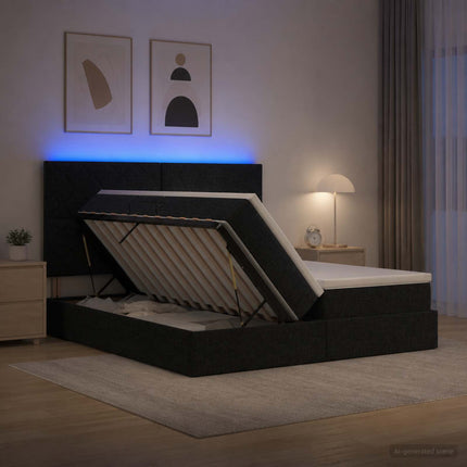 LED opbevarings seng med madras Sort 180 x 200 cm Stof