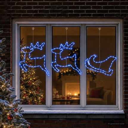 Rensdyr og slæde juledekoration LOVIISA 180 LED'er Blå