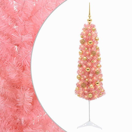 Kunstigt slankt juletræ med julekugle 120 cm 150 LED'er