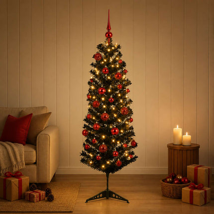 Kunstigt slankt juletræ med julekugle 150 cm 150 LED'er
