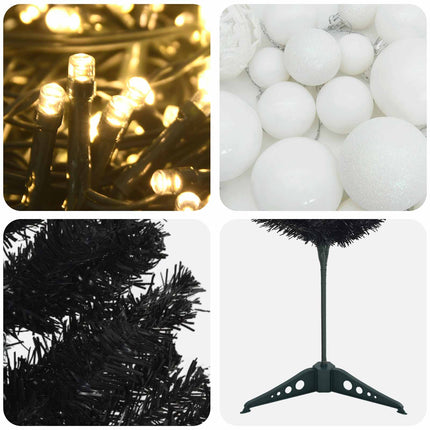 Kunstigt slankt juletræ med julekugle 150 cm 150 LED'er