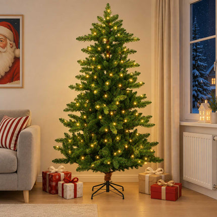 Kunstigt juletræ 120 cm 150 LED'er Varm hvid PVC og metal Grøn