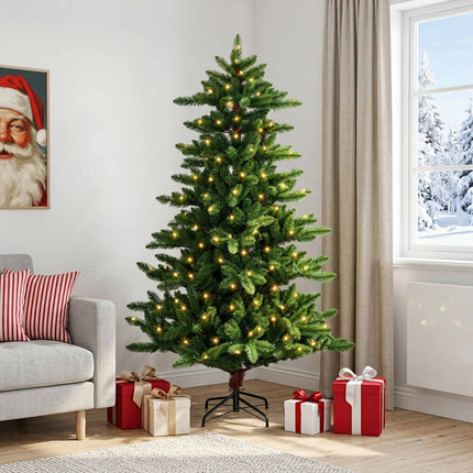 Kunstigt juletræ 120 cm 150 LED'er Varm hvid PVC og metal Grøn