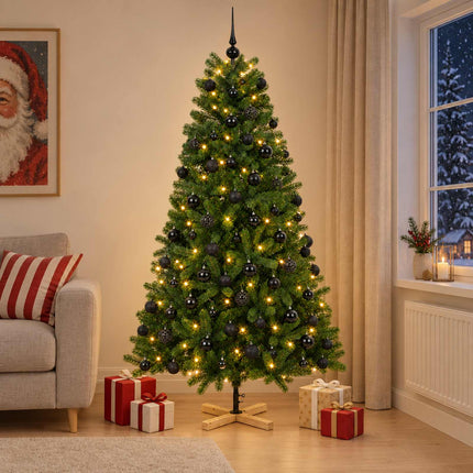 Kunstigt juletræ med julekugle 180 cm 300 LED'er Varm hvid PVC