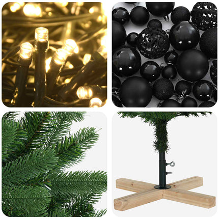 Kunstigt juletræ med julekugle 210 cm 300 LED'er Varm hvid PVC