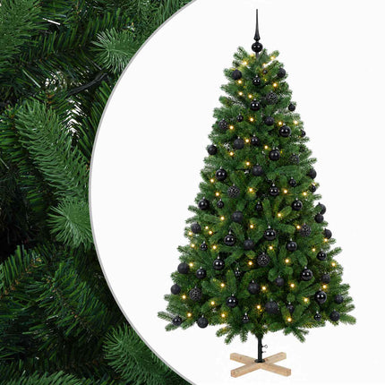 Kunstigt juletræ med julekugle 210 cm 300 LED'er Varm hvid PVC