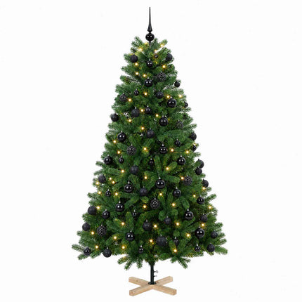 Kunstigt juletræ med julekugle 210 cm 300 LED'er Varm hvid PVC