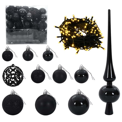 Kunstigt juletræ med julekugle 210 cm 300 LED'er Varm hvid PVC
