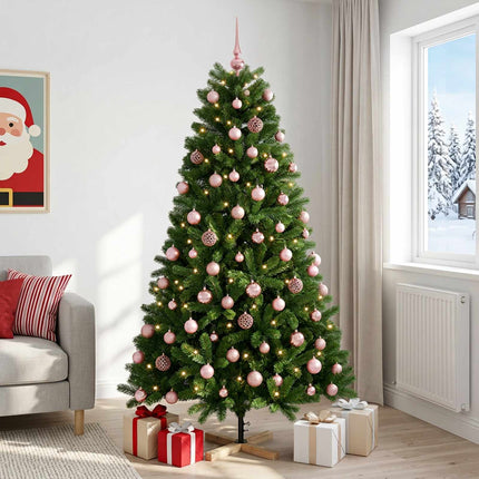Kunstigt juletræ med julekugle 180 cm 300 LED'er Varm hvid PVC