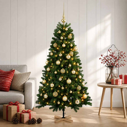 Kunstigt juletræ med julekugle 150 cm 150 LED'er Varm hvid PVC