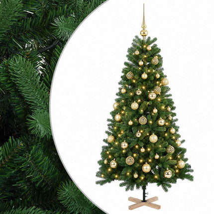 Kunstigt juletræ med julekugle 150 cm 150 LED'er Varm hvid PVC