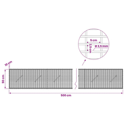 Gabion med 3,5 mm Tråd og 5x2,5 cm Maske 500x10x50 cm