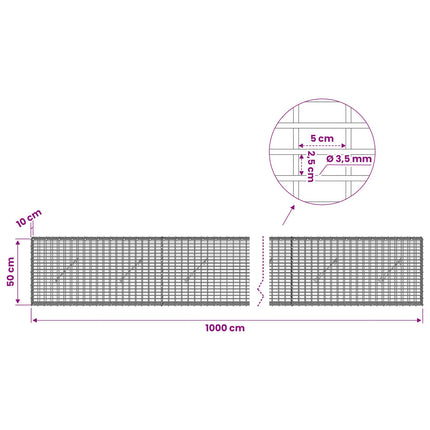 Gabion med 3,5 mm Tråd og 5x2,5 cm Maske 1000x10x50 cm