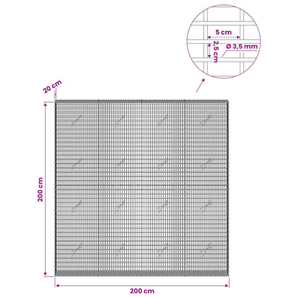 Gabion med 3,5 mm Tråd og 5x2,5 cm Maske 200x20x200 cm