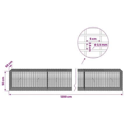 Gabion med 3,5 mm Tråd og 5x2,5 cm Maske 1200x50x50 cm