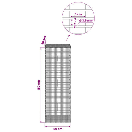 Gabion med 3,5 mm Tråd og 5x2,5 cm Maske 50x50x150 cm