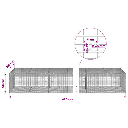 Gabion med 3,5 mm Tråd og 5x2,5 cm Maske 400x100x50 cm