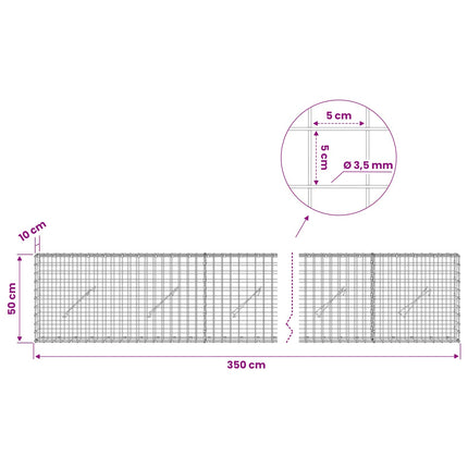 Gabion med 3,5 mm Tråd og 5x5 cm Maske 350x10x50 cm