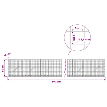 Gabion med 3,5 mm Tråd og 5x5 cm Maske 800x10x50 cm